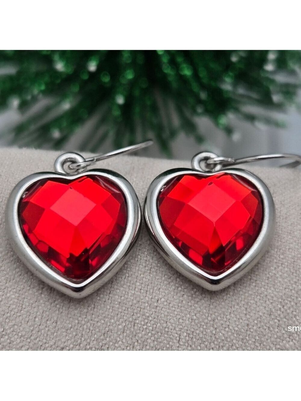 ✨2/$10✨ Heart-Shaped Drop Earrings Silver Tone Ruby Red Austrian Crystals